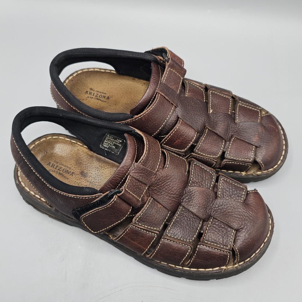 Vintage 90s Y2K Arizona Jean Leather Mens Chunky Fisherman Padded Sandals Sz 12